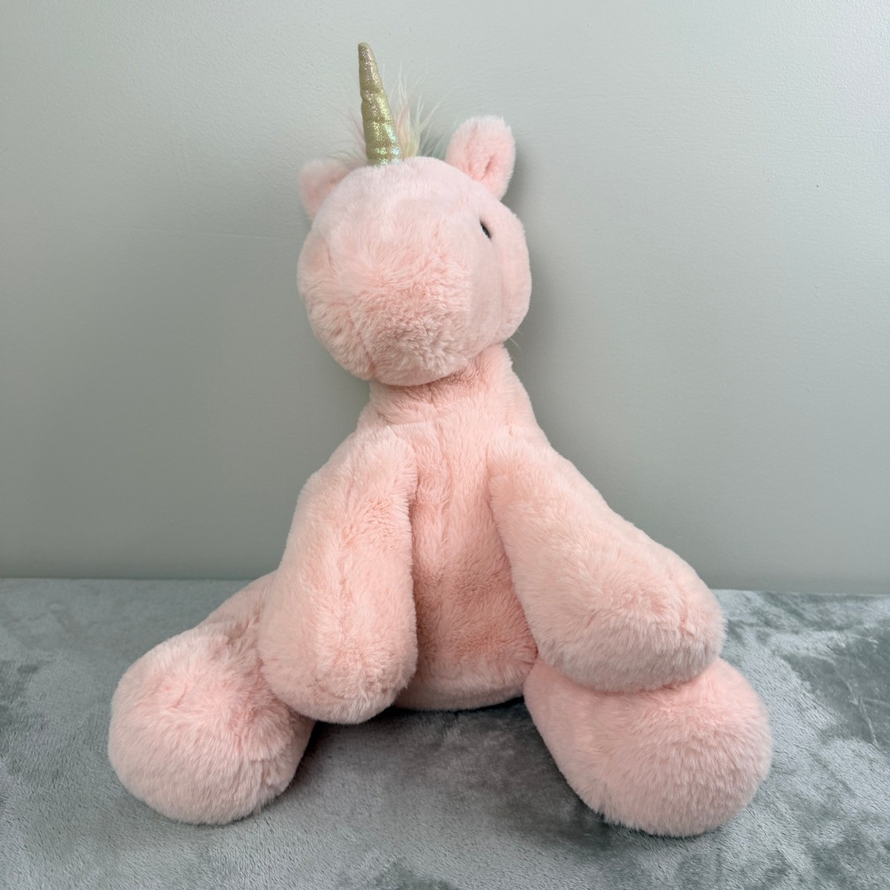 Animal Adventure Pink Unicorn Plush Rainbow Mane Gold Horn Stuffed Animal
